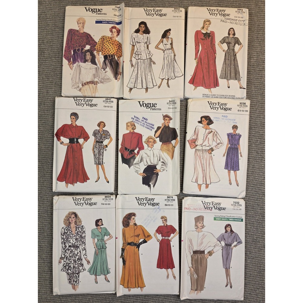 Vogue Very Easy Very Vogue Sewing Patterns 80s/90s Lot of 9 Uncut Vtg 14/16/18